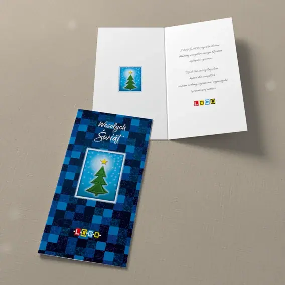 Kartka świąteczna z logo BN3-101 Choinka na szachownicy odcieni, widok ogólny