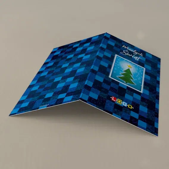 Kartka świąteczna z logo BN3-101 Choinka na szachownicy odcieni, tył