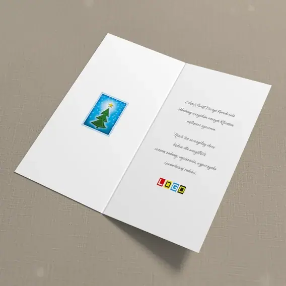 Kartka świąteczna z logo BN3-101 Choinka na szachownicy odcieni, wnętrze