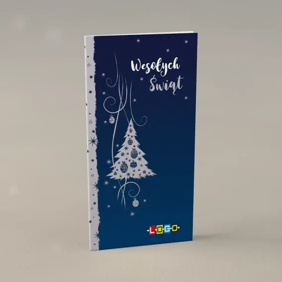 Kartka świąteczna z logo BN3-103 Srebrny świerk z kuleczek, przód