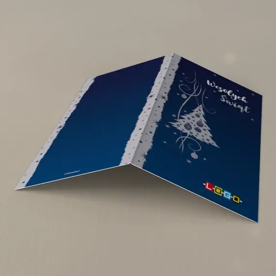 Kartka świąteczna z logo BN3-103 Srebrny świerk z kuleczek, tył
