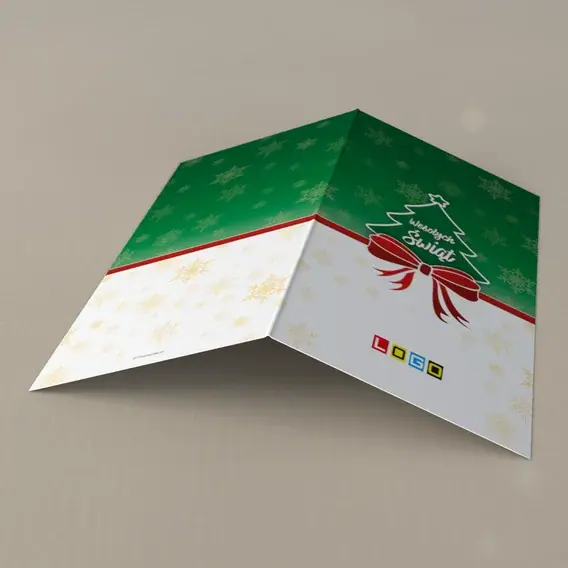 Kartka świąteczna z logo BN3-104 Biały obrys jodły na zieleni, tył