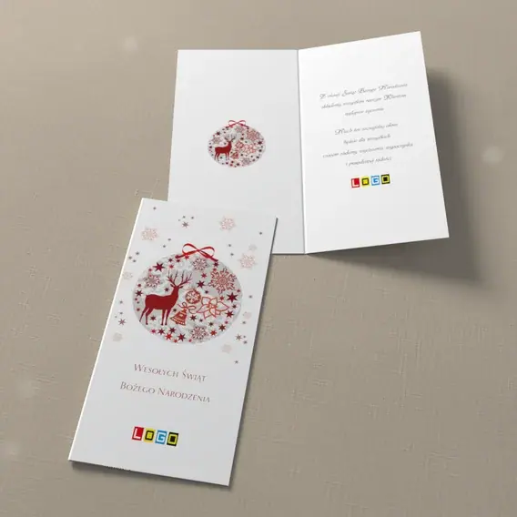 Kartka świąteczna z logo BN3-106 Reniferek na lśniącej ozdobie, widok ogólny