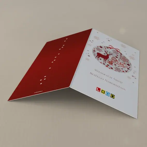 Kartka świąteczna z logo BN3-106 Reniferek na lśniącej ozdobie, tył