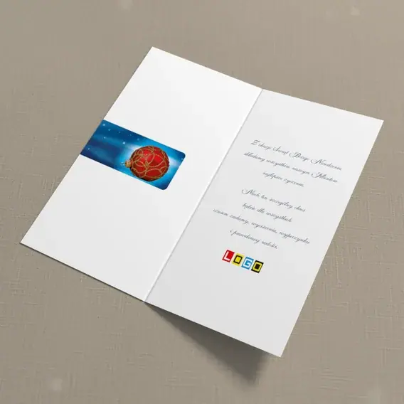 Kartka świąteczna z logo BN3-114 Rubinowa kula ze złotą nicią, wnętrze