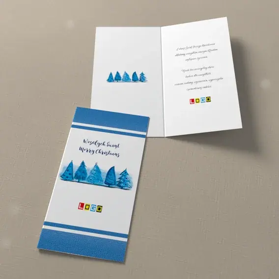 Kartka świąteczna z logo BN3-115 Piątka jodeł z farb, widok ogólny