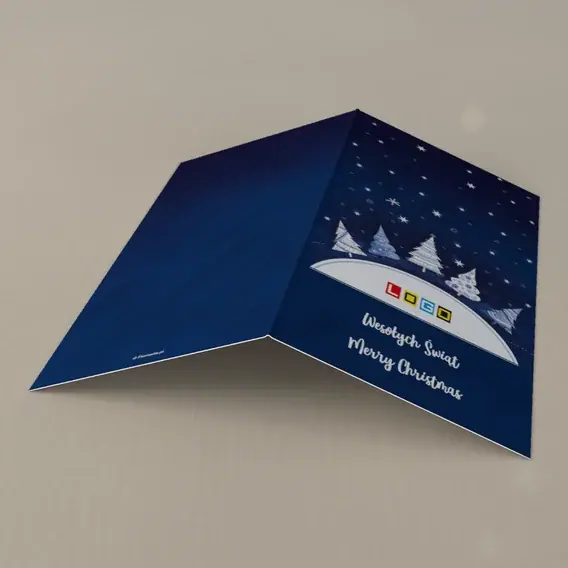 Kartka świąteczna z logo BN3-118 Kopuła ze śniegu w gwiazdach, tył