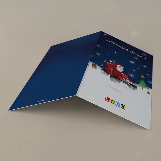 Kartka świąteczna z logo BN3-121 Komiksowy kierowca z workiem, tył