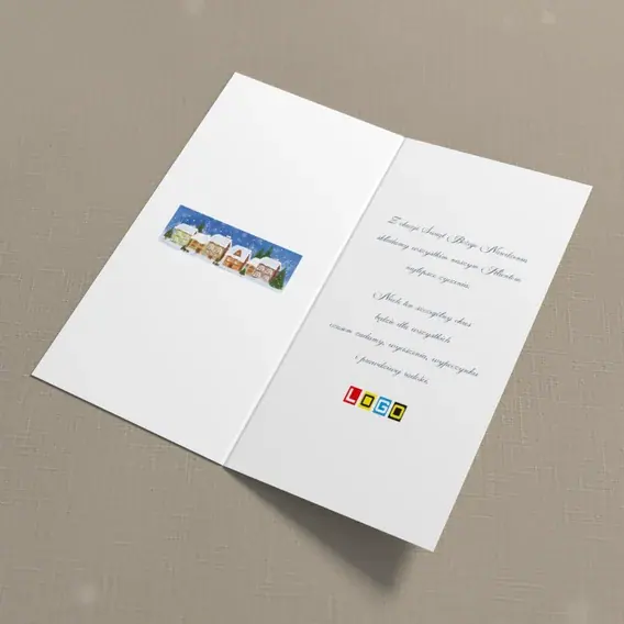 Kartka świąteczna z logo BN3-122 Pierniczkowe dachy w śnieżycy, wnętrze
