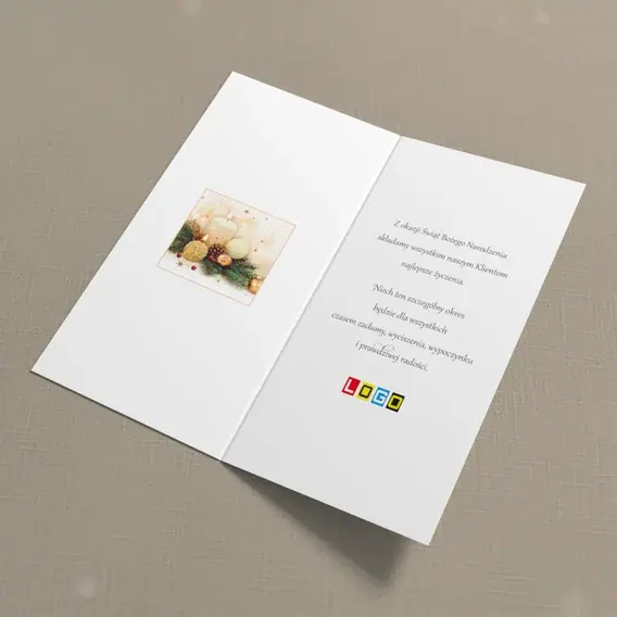 Kartka świąteczna z logo BN3-125 Blask w kremie i złocie, wnętrze