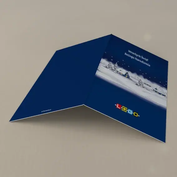 Kartka świąteczna z logo BN3-127 Niebieskie domki w nocnym pasie, tył