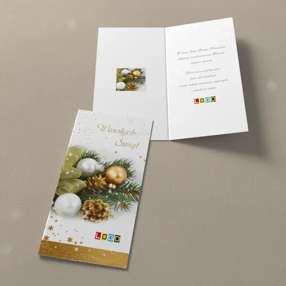 Kartka świąteczna z logo BN3-128 Perły organza i złote zawijasy, widok ogólny