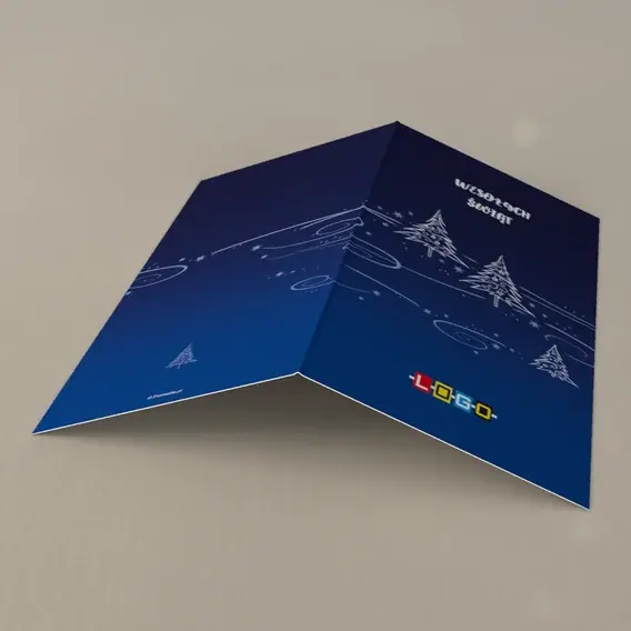 Kartka świąteczna z logo BN3-131 Szczotkowany granat z trzema drzewkami, tył