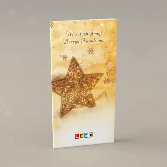 Kartka świąteczna z logo BN3-136 Złocisty ażur w ciepłym świetle, przód