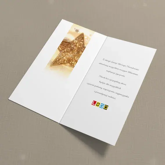 Kartka świąteczna z logo BN3-136 Złocisty ażur w ciepłym świetle, wnętrze