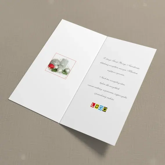 Kartka świąteczna z logo BN3-137 Srebro w bordowej oprawie, wnętrze
