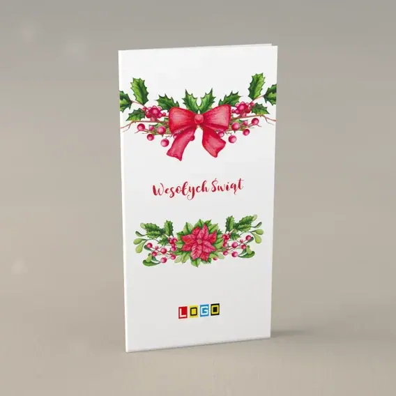Kartka świąteczna z logo BN3-138 Dwie girlandy z ostrokrzewu, przód