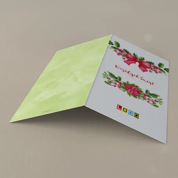 Kartka świąteczna z logo BN3-138 Dwie girlandy z ostrokrzewu, tył