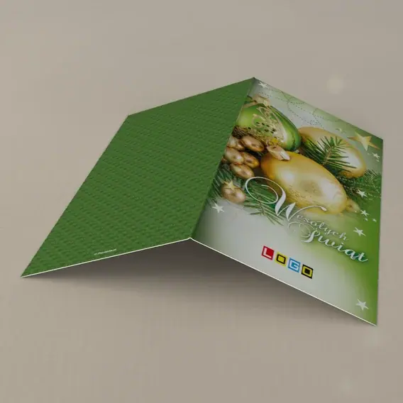 Kartka świąteczna z logo BN3-141 Szmaragdowa kula w złotym blasku, tył
