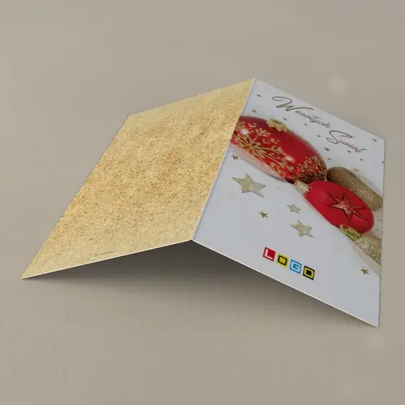 Kartka świąteczna z logo BN3-144 Miedziane gwiazdki wokół bombek, tył