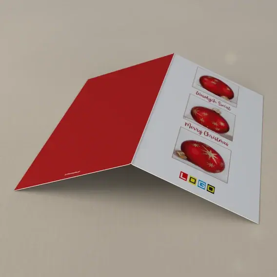Kartka świąteczna z logo BN3-146 Trzy czerwone kule w ramkach, tył