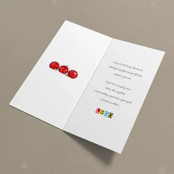 Kartka świąteczna z logo BN3-146 Trzy czerwone kule w ramkach, wnętrze