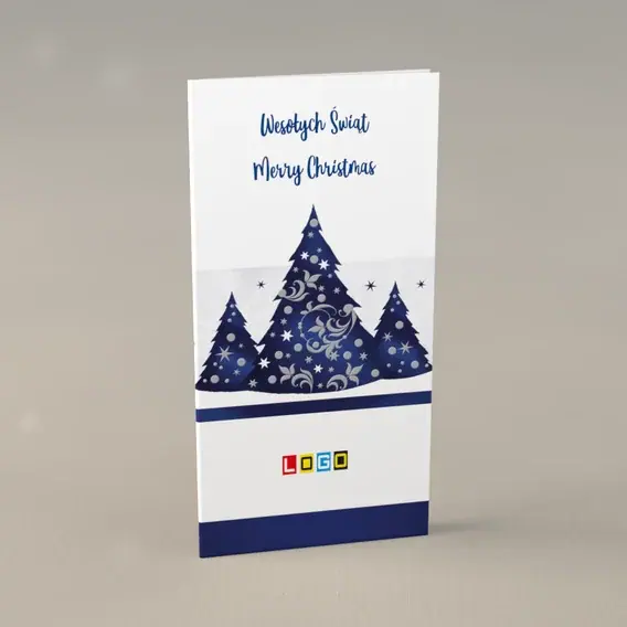 Kartka świąteczna z logo BN3-147 Trzy stożki ze srebrnym wzorem, przód