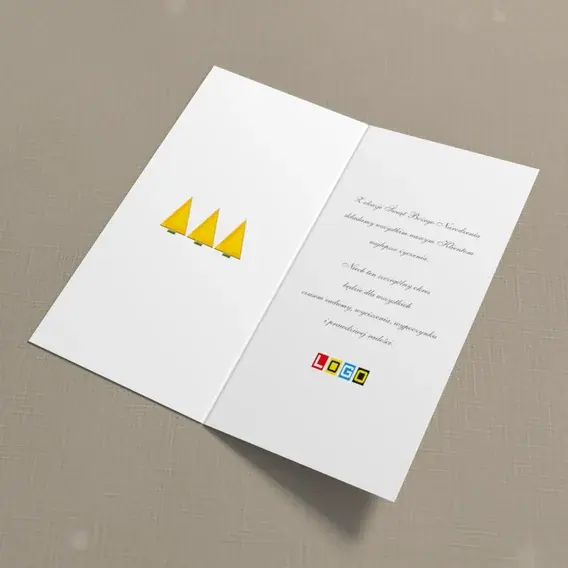 Kartka świąteczna z logo BN3-151 Gwiazdy nad żółtymi choinkami, wnętrze