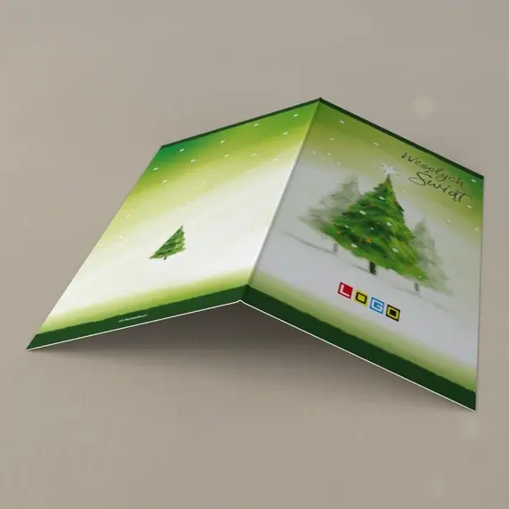 Kartka świąteczna z logo BN3-154 Jodła z pomarańczowymi bombkami, tył