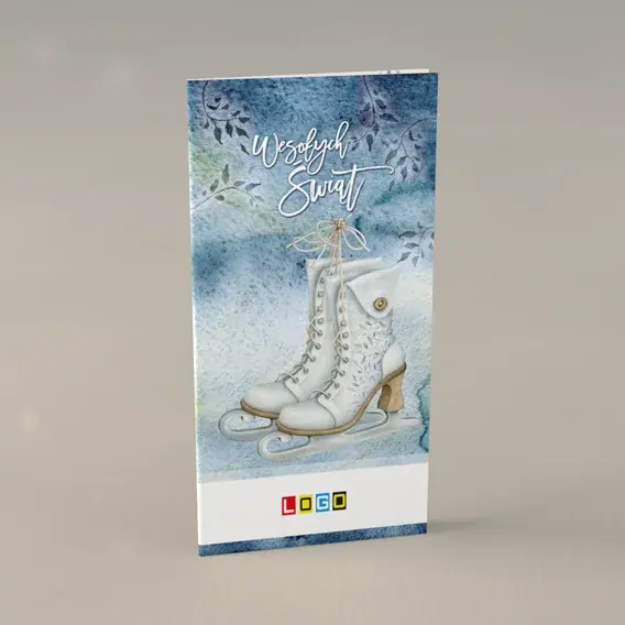 Kartka świąteczna z logo BN3-156 Para łyżew w błękitnej mgle, przód