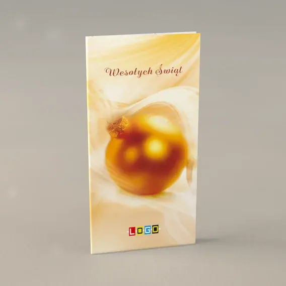 Kartka świąteczna z logo BN3-159 Płomienna bombka na złocie, przód