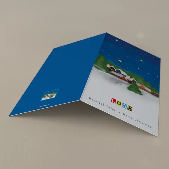 Kartka świąteczna z logo BN3-160 Osada w śnieżną noc, tył