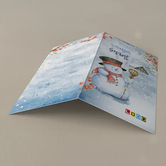 Kartka świąteczna z logo BN3-163 Śnieżny ludek w pasiastym szaliku, tył