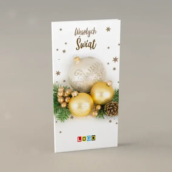 Kartka świąteczna z logo BN3-164 Trójka bombek na igliwiu, przód