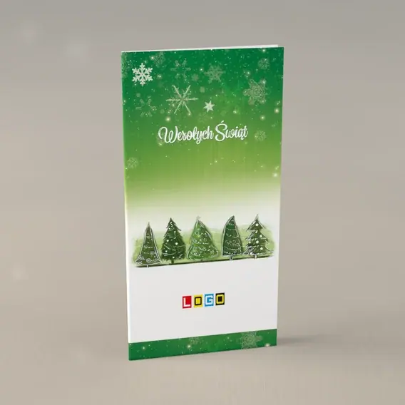 Kartka świąteczna z logo BN3-170 Stylizowany zagajnik w zieleni, przód