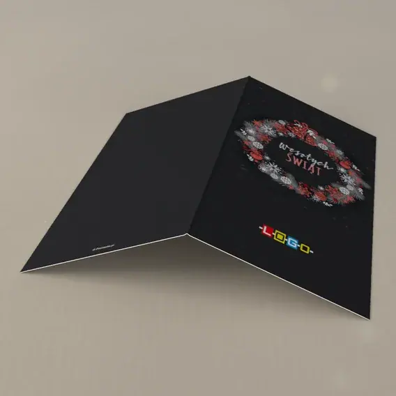 Kartka świąteczna z logo BN3-171 Gwiazdkowy wianek na grafitowej czerni, tył