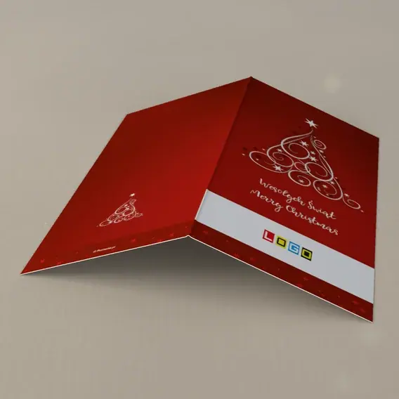 Kartka świąteczna z logo BN3-176 Zawijasy bieli na szkarłacie, tył