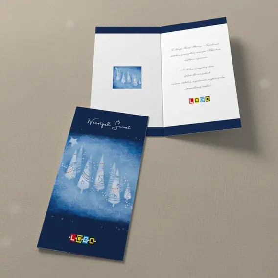 Kartka świąteczna z logo BN3-177 Rząd girland w śnieżnym wirze, widok ogólny
