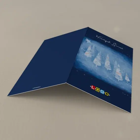 Kartka świąteczna z logo BN3-177 Rząd girland w śnieżnym wirze, tył
