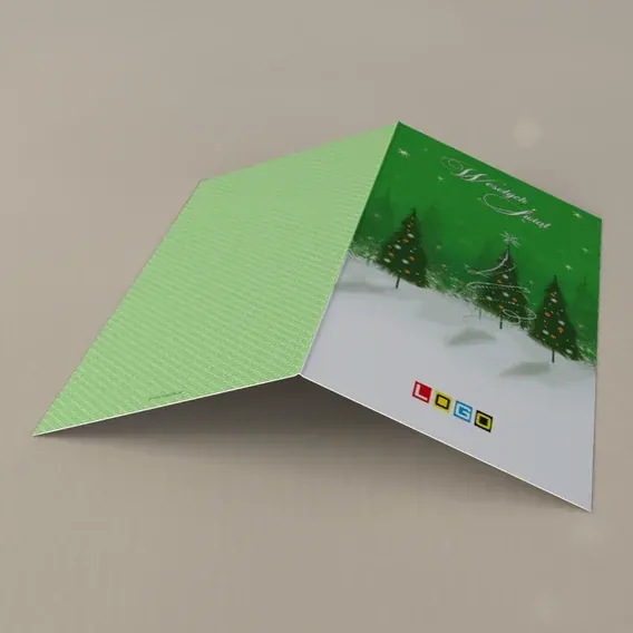 Kartka świąteczna z logo BN3-181 Zielone drzewka z białym zawijasem, tył