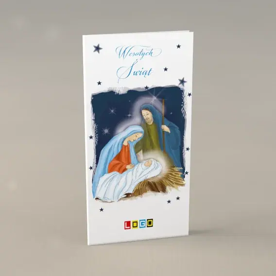 Kartka świąteczna z logo BN3-182 Żłóbek w nocnym owalu, przód