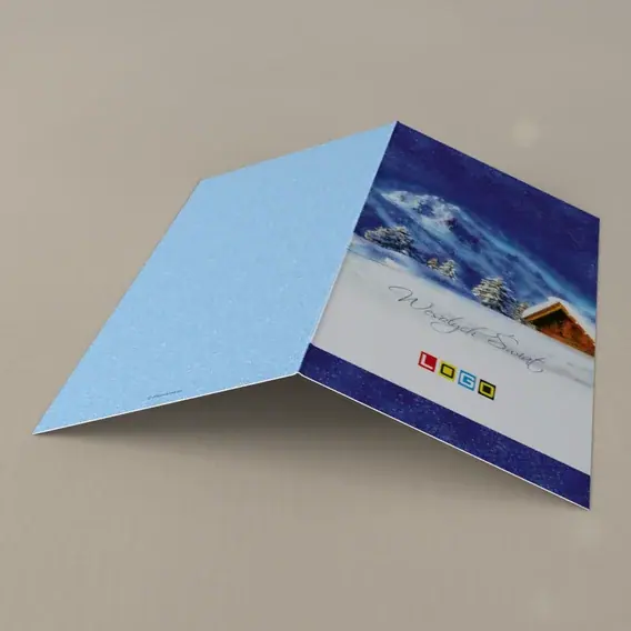 Kartka świąteczna z logo BN3-184 Chata w śnieżnym amfiteatrze, tył