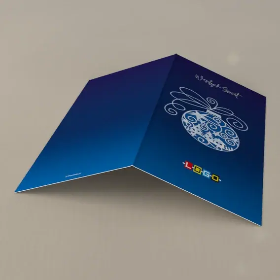Kartka świąteczna z logo BN3-185 Rysunkowa kula na wstążce, tył