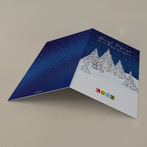 Kartka świąteczna z logo BN3-190 Śnieżny szpaler z lampionami, tył