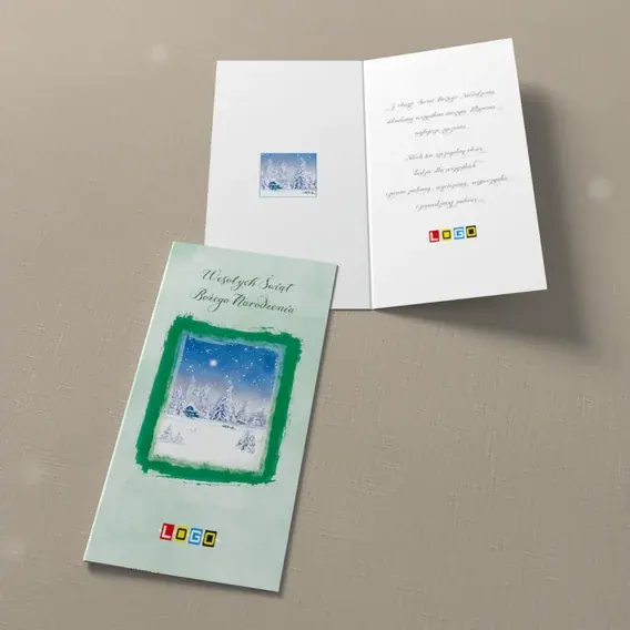 Kartka świąteczna z logo BN3-192 Księżyc nad zimową wsią, widok ogólny