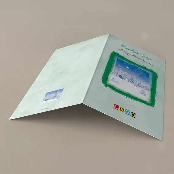 Kartka świąteczna z logo BN3-192 Księżyc nad zimową wsią, tył
