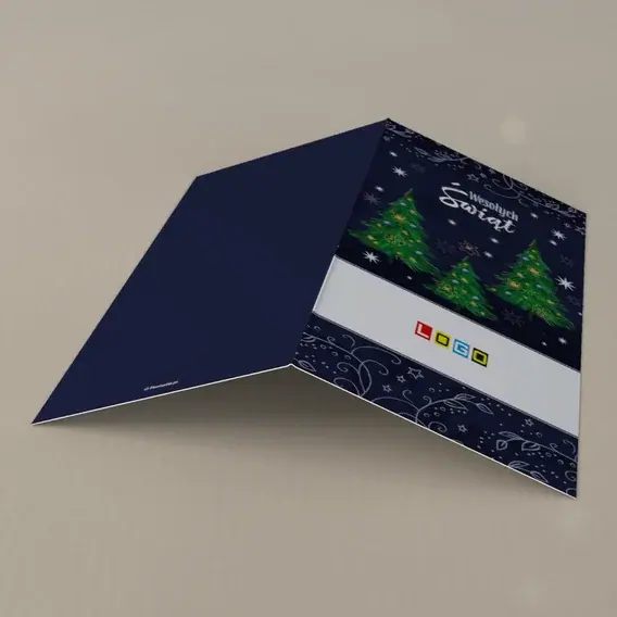 Kartka świąteczna z logo BN3-196 Leśne trio na granacie, tył