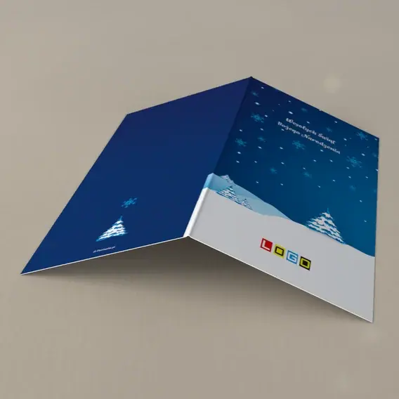 Kartka świąteczna z logo BN3-197 Dwie choinki w śnieżycy, tył