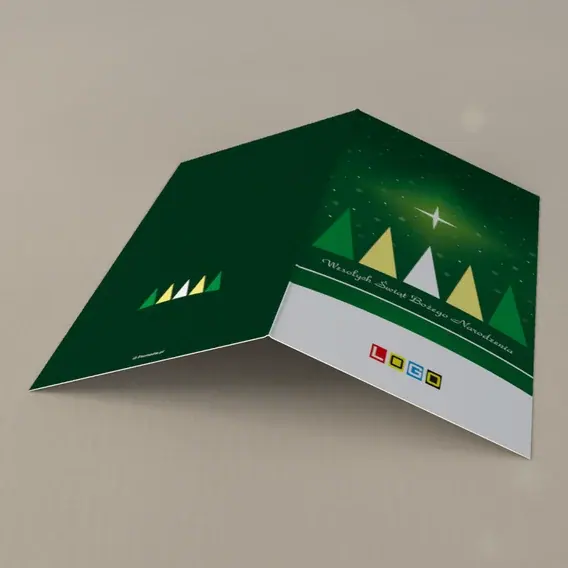Kartka świąteczna z logo BN3-198 Biały środek i złote boki, tył
