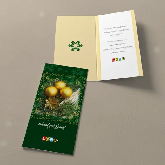 Kartka świąteczna z logo BN3-201 Matowe złoto na zieleni, widok ogólny